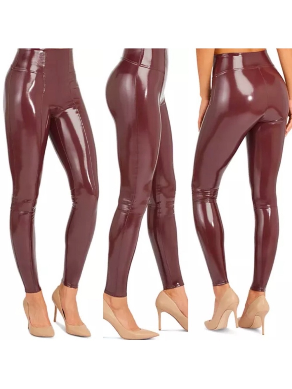 SPANX High-Waist Faux Leather Burgundy Leggings